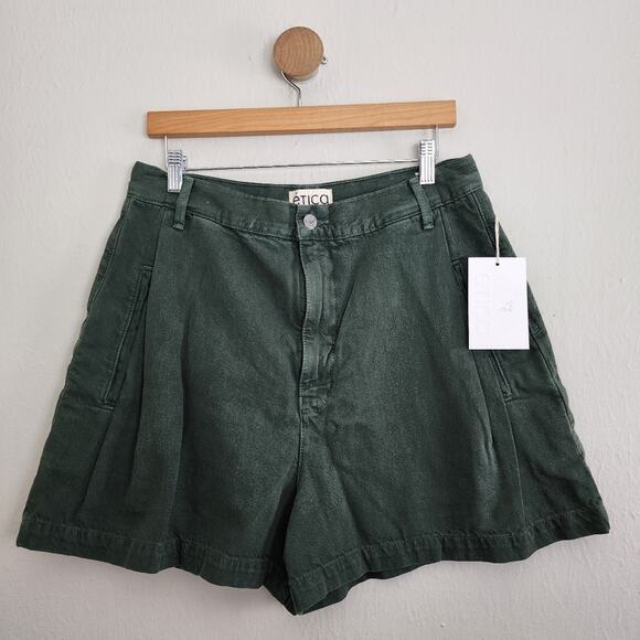 Etica Pants - NWT Etica Max Pleated High Waisted Denim Shorts Seaweed Olive Green 31